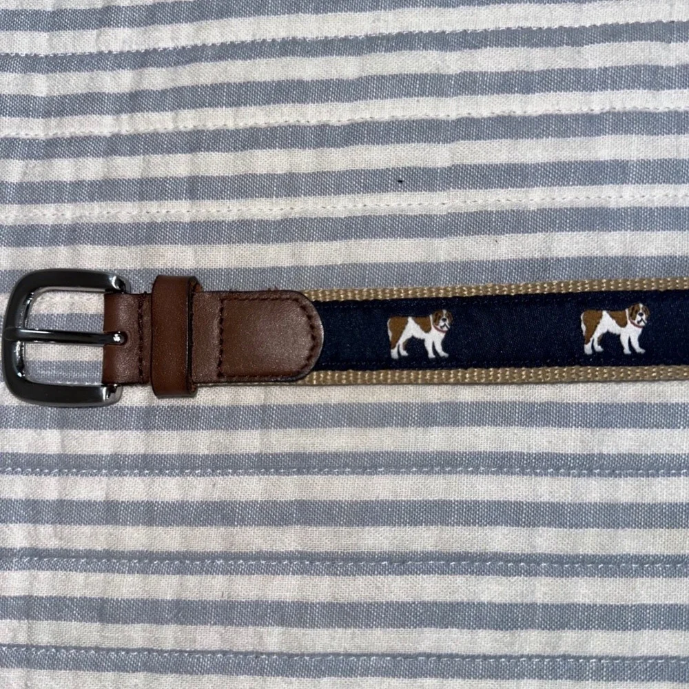 Janie and Jack Boys Navy Dog Embroidered Canvas Leather Belt 2T 3T 100024246